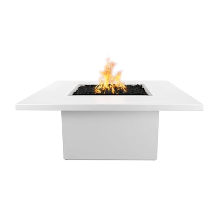 The Outdoor Plus 60 Square Bella Fire Table, Powder Coated Metal, White, Spark Ignition with Flame Sense, Liquid Propane OPT-BELPC60FSEN-WHT-LP